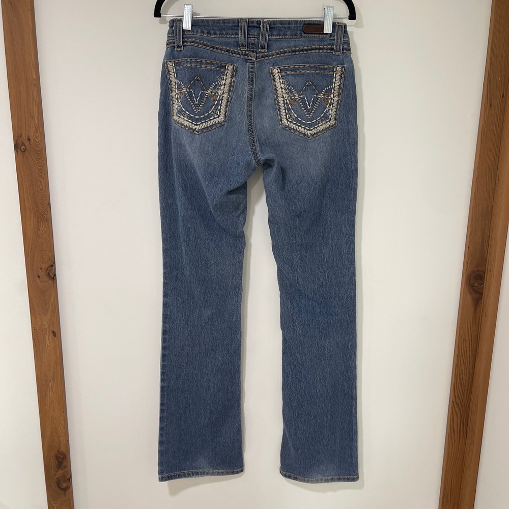 Rock 47 Wrangler  Bootcut Jeans Women 28  Thick Stitch Embroidered Y2K Western